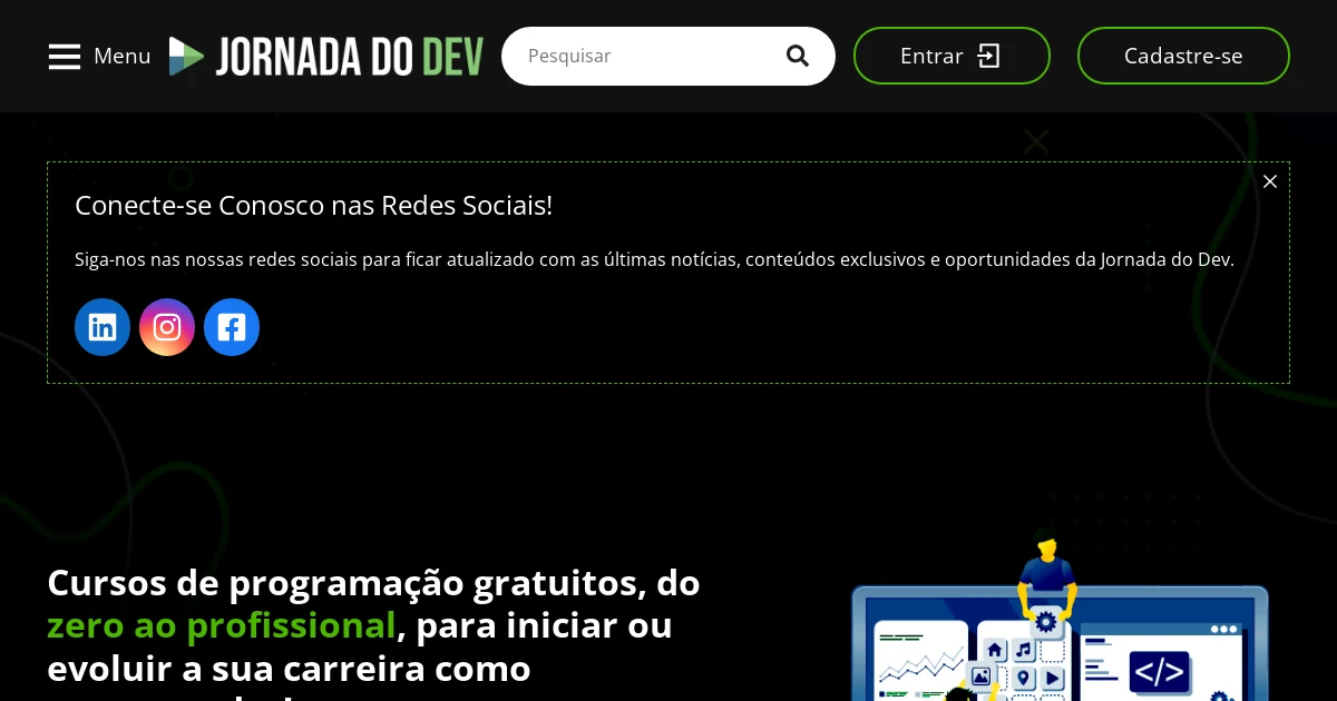 Captura da página-fonte: Jornada do Dev | Cursos de programação gratuitos do zero ao profissional