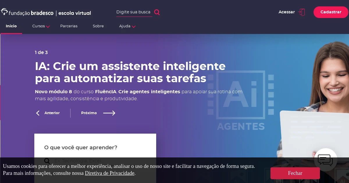 Captura da página-fonte: Escola Virtual destaca novos módulos de IA generativa no curso FluêncIA